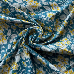 Blue Yellow Floral Hand Block Cotton Printed