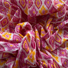 White Pink Ethnic Ikkat Cotton Printed