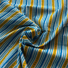 White Blue Stripes Cotton Printed