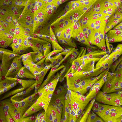 Lime Green Floral Motif Multicolour Cotton Printed