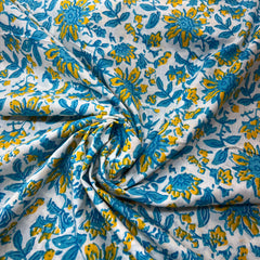 White Blue Floral Jaal Cotton Printed