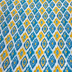 White Blue Ethnic Ikkat Cotton Printed