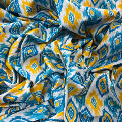 White Blue Ethnic Ikkat Cotton Printed
