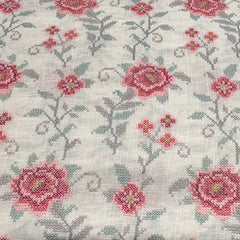 Light Beige Cross Stitch Floral Linen Embroidery