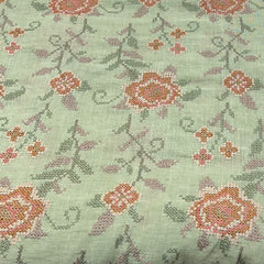 Light Green Cross Stitch Floral Linen Embroidery