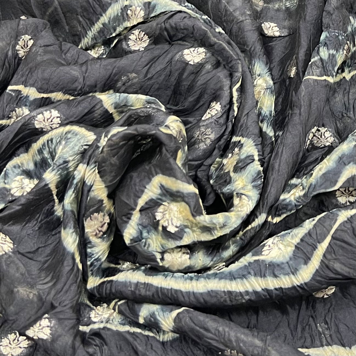 Black Tie Dye Zari Butti Dupion Silk