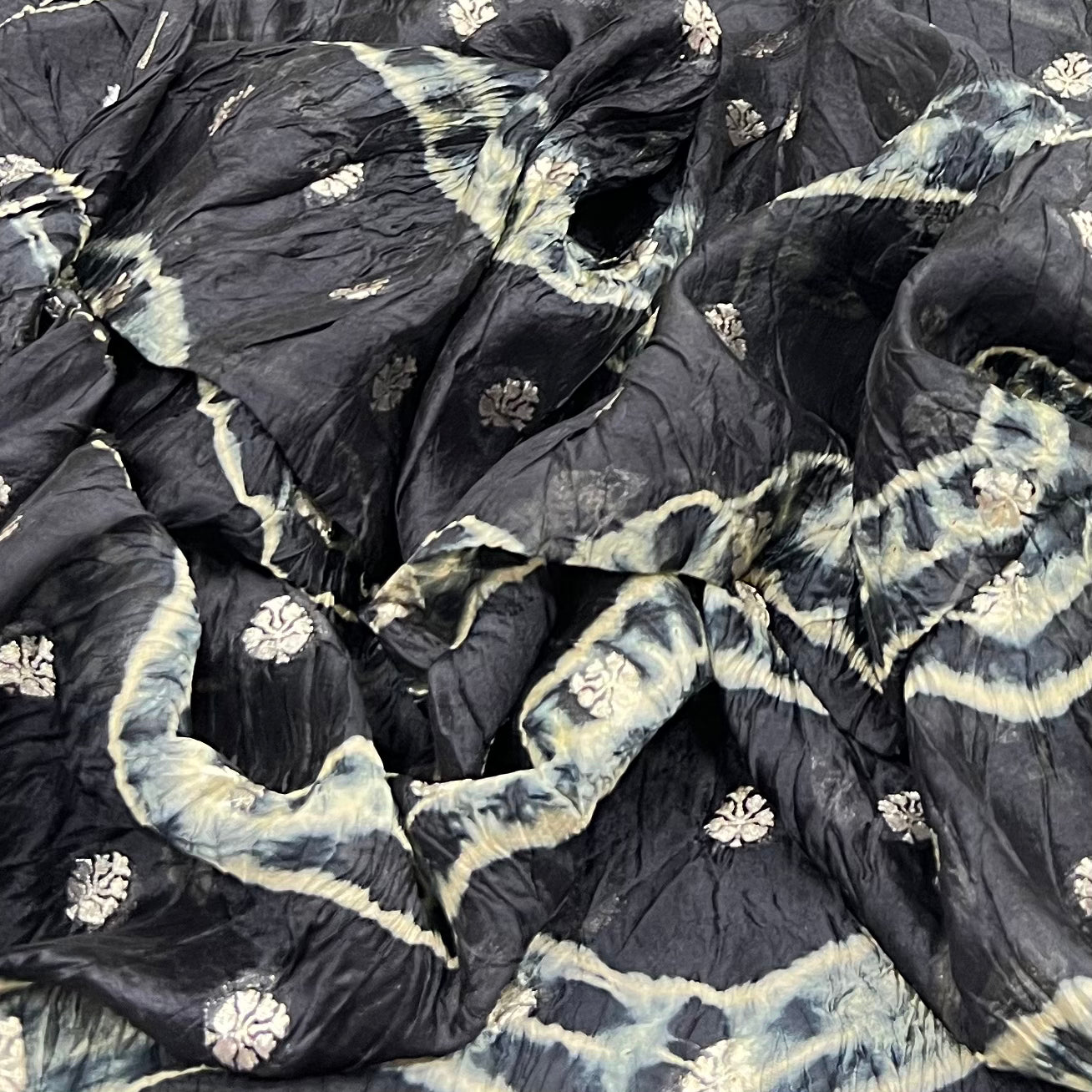 Black Tie Dye Zari Butti Dupion Silk