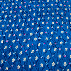 Teal Blue Bandhani Zari Butti Chinia Silk