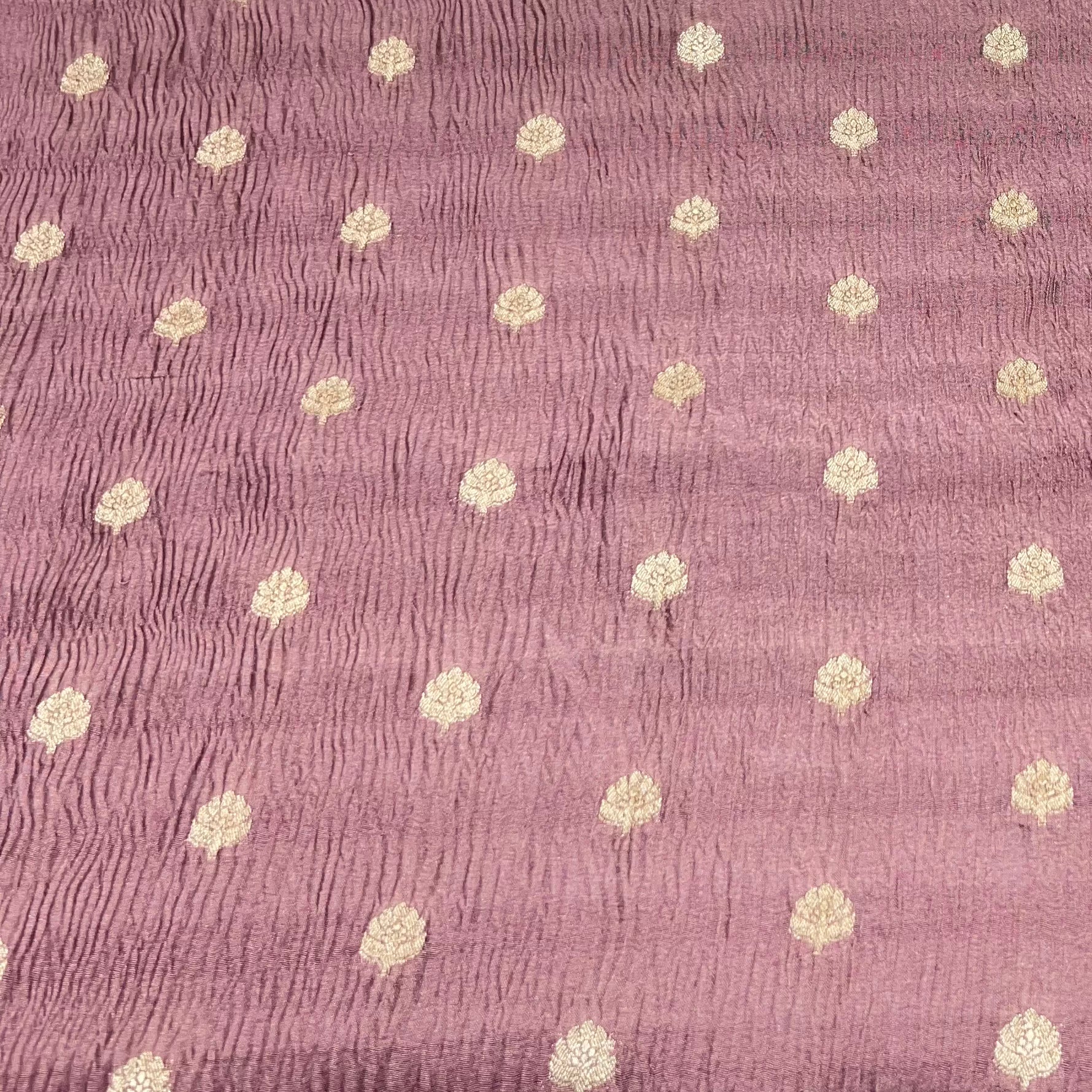 Nude Pink Flower Zari Butti Tissue Silk Crush