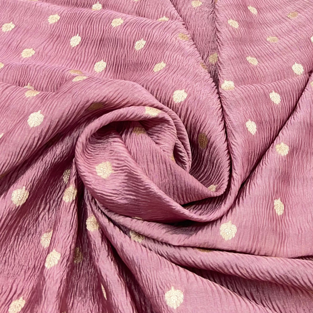 Nude Pink Flower Zari Butti Tissue Silk Crush