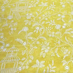 Lemon Yellow Floral Jal Thread Mul Chanderi Embroidery