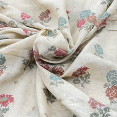 Cream/Multi Colour Cross Stitch Floral Linen Embroidery