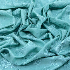 Light Aqua Blue Floral Self Cotton Embroidery