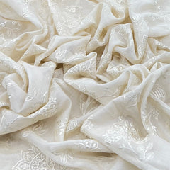 Off White Floral Butti Sequins Cotton Embroidery