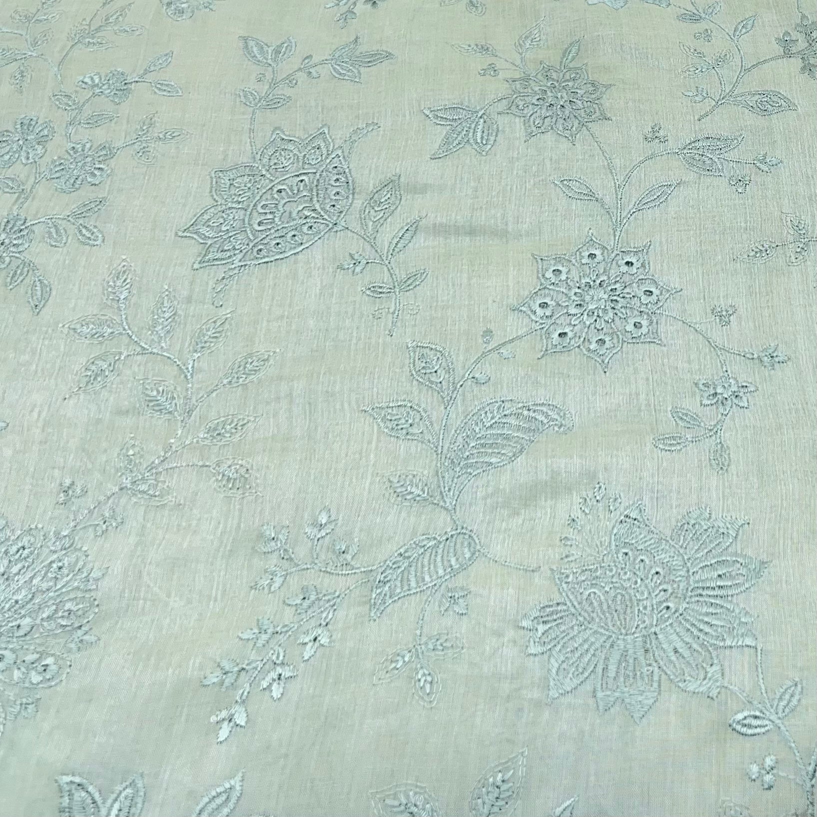 Light Green Floral Self Cotton Embroidery