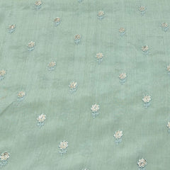 Light Green Floral Butti Sequins Cotton Embroidery