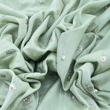 Light Green Flower Butti Sequins Cotton Embroidery