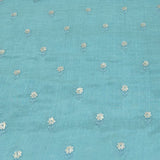 Light Aqua Blue Flower Butti Sequins Cotton Embroidery