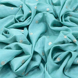 Light Aqua Blue Flower Butti Sequins Cotton Embroidery
