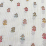 Off White/Multi Colour Flower Butti Cotton Embroidery