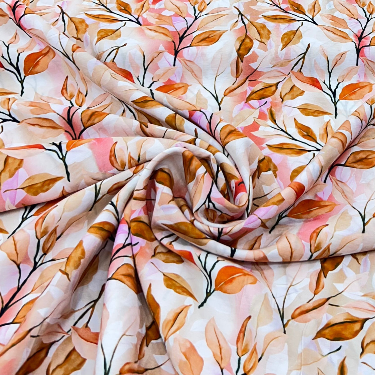 Off White/Brown Leave Muslin Rayon Print