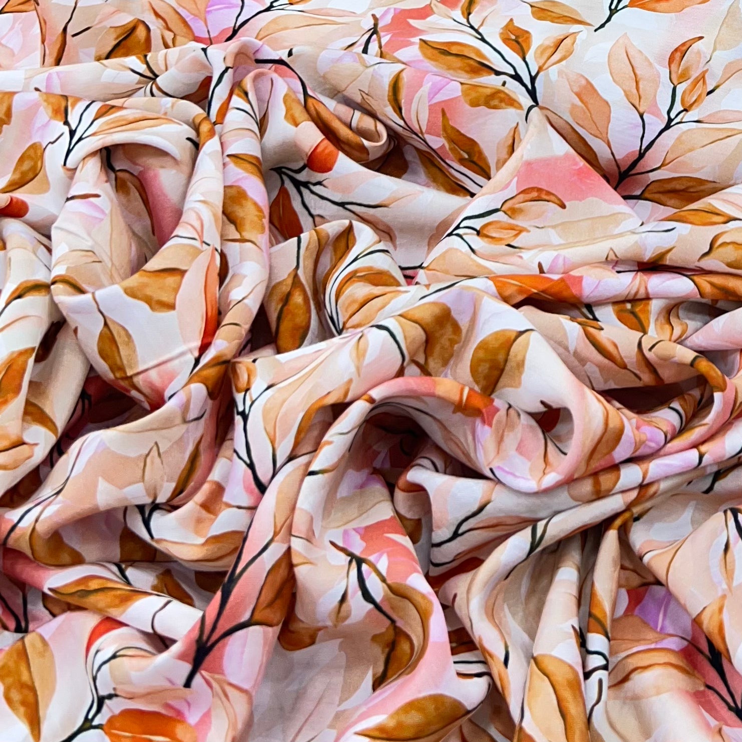 Off White/Brown Leave Muslin Rayon Print