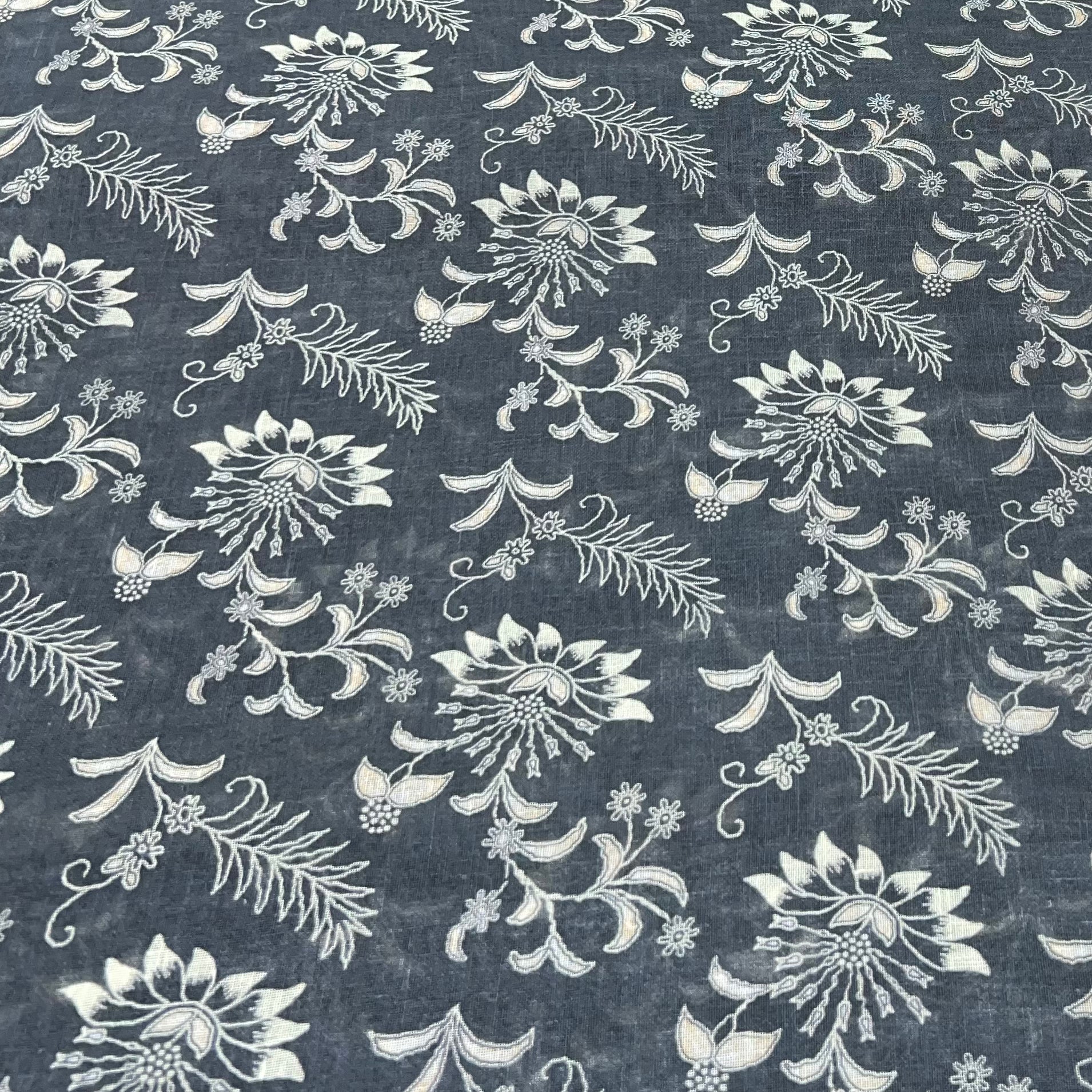 Mouse Grey Floral Linen Printed