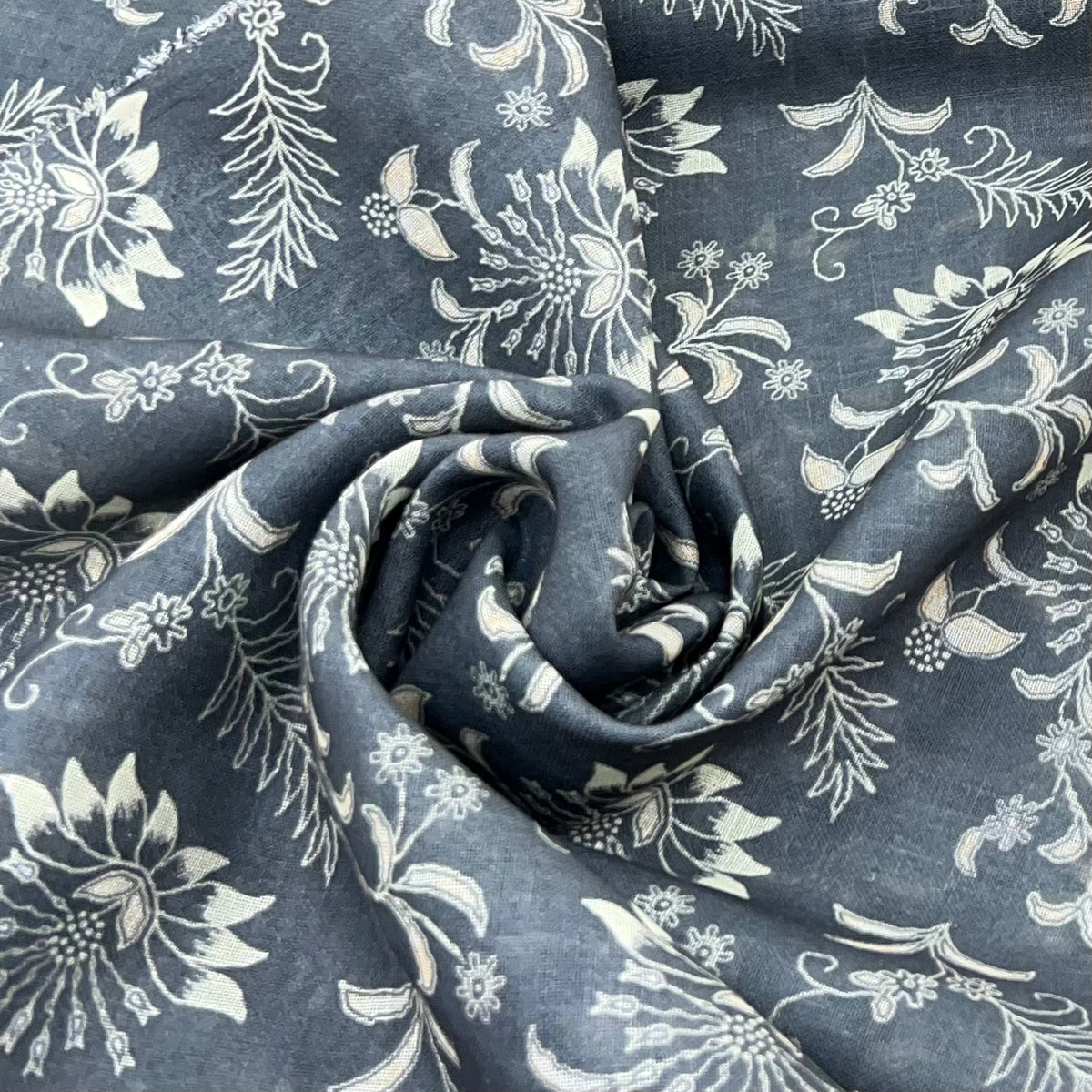 Mouse Grey Floral Linen Printed