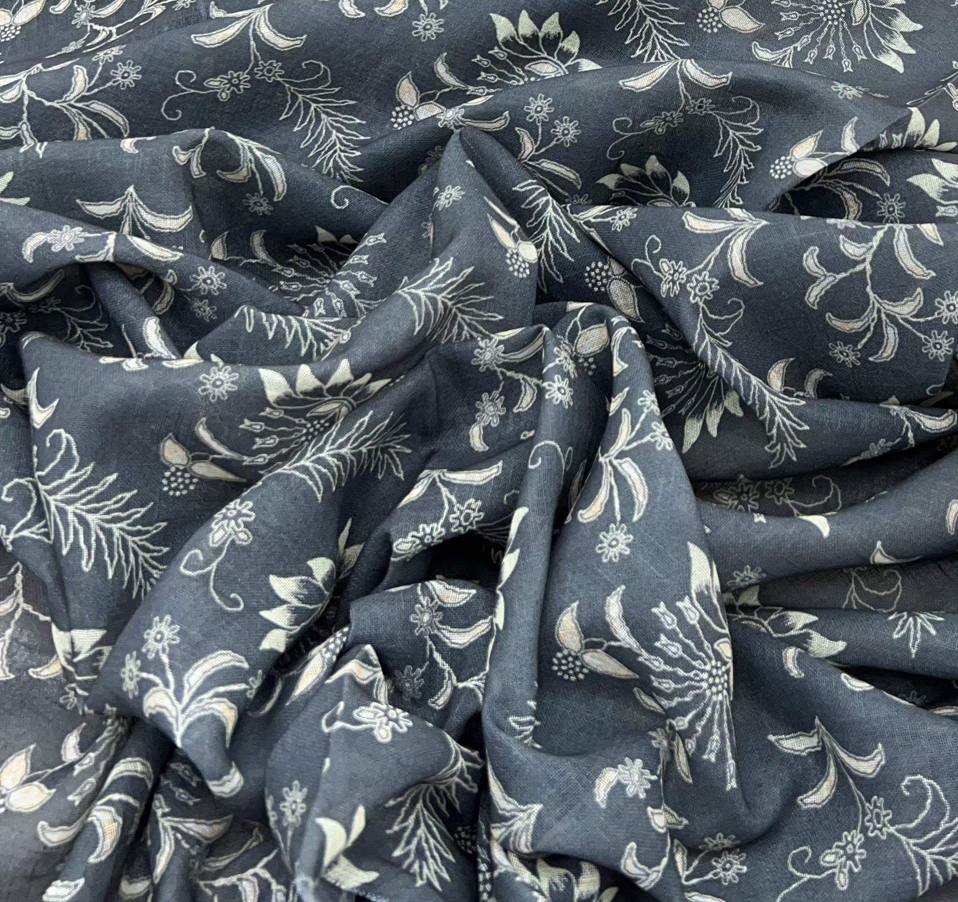 Mouse Grey Floral Linen Printed