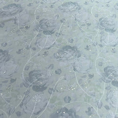 Light Blue Floral Self Printed Linen Embroidery