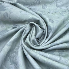 Light Blue Floral Self Printed Linen Embroidery