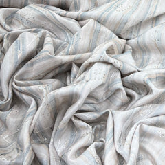 Light Beige Pindler Sidelines Aqua Printed Linen Embroidery