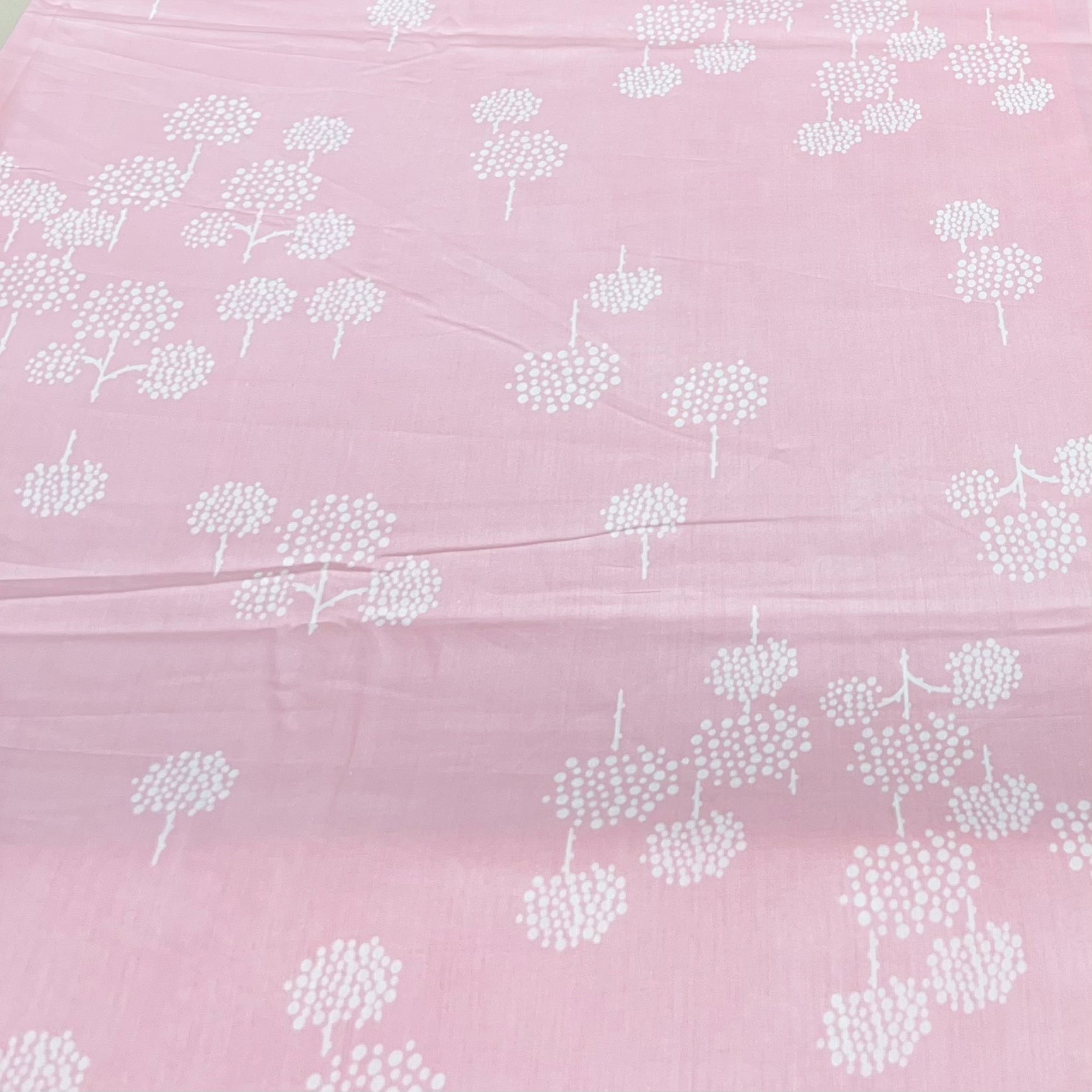 Light Pink With White Leafy Mul Mul Satin Print
