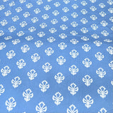 Faded Blue Asian Floral Mul Mul Satin Print