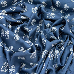 Faded Blue Asian Floral Mul Mul Satin Print