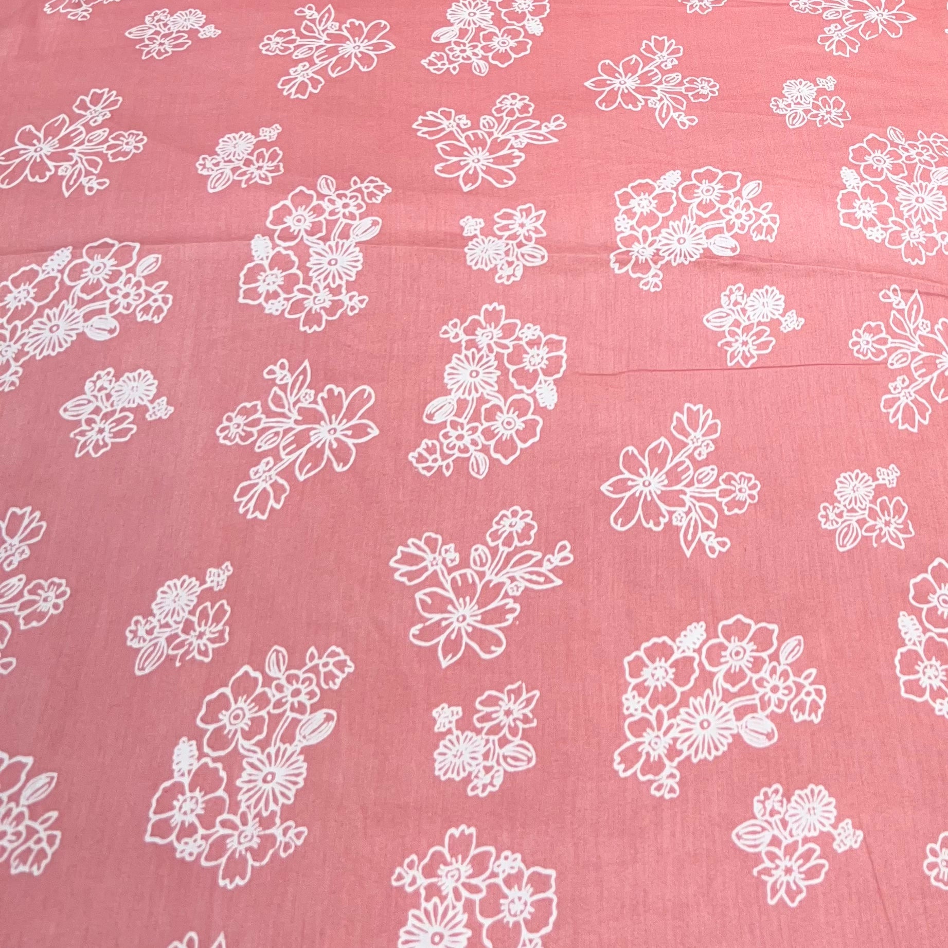 Peach Peony Flower Mul Mul Satin Print