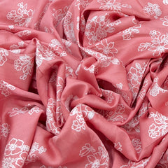 Peach Peony Flower Mul Mul Satin Print
