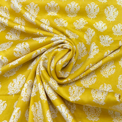 Yellow Motifs Mul Mul Satin Print