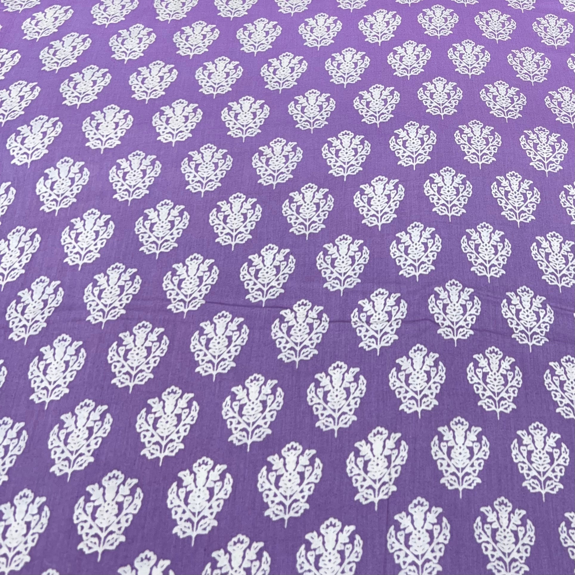 Lilac Motifs Mul Mul Satin Print