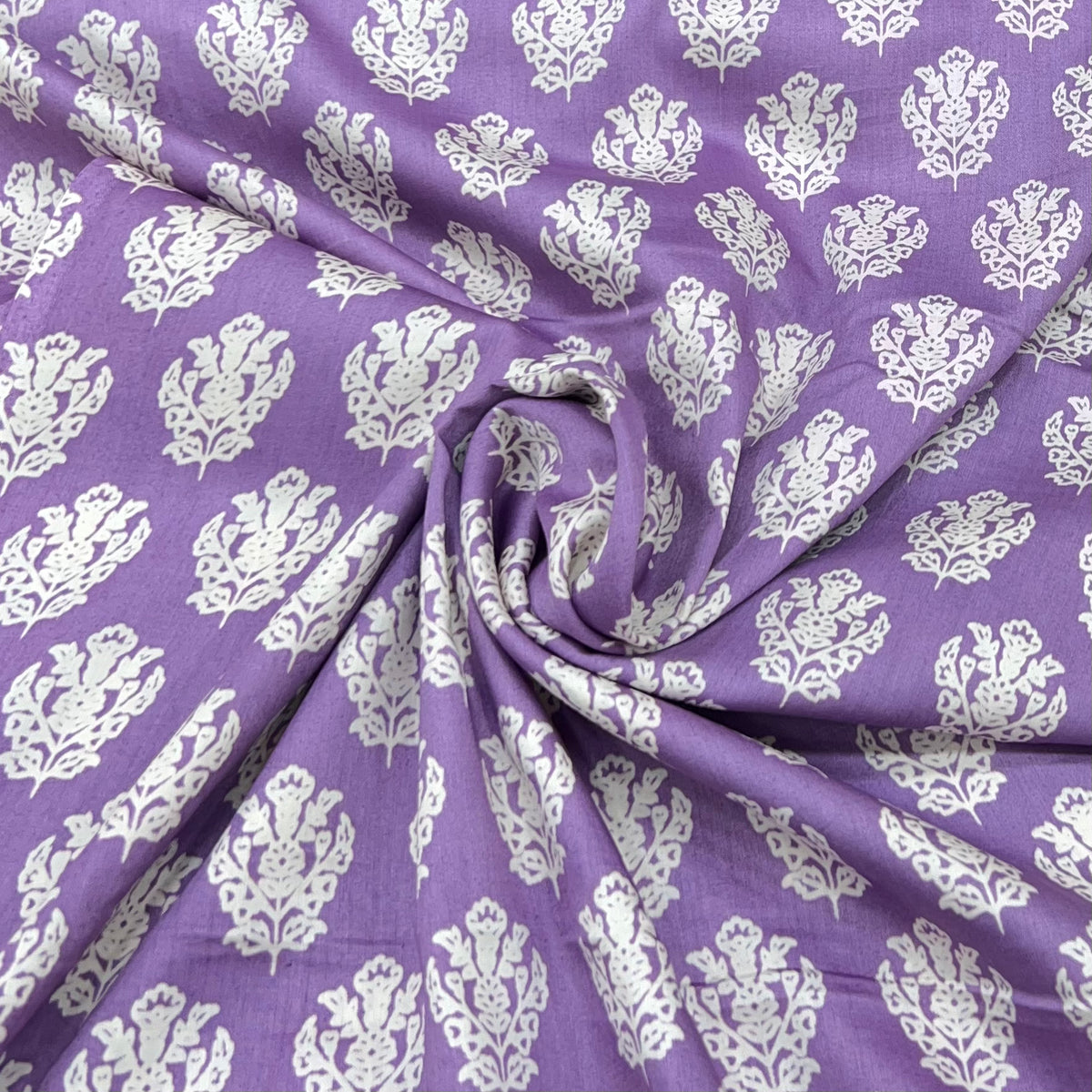 Lilac Motifs Mul Mul Satin Print