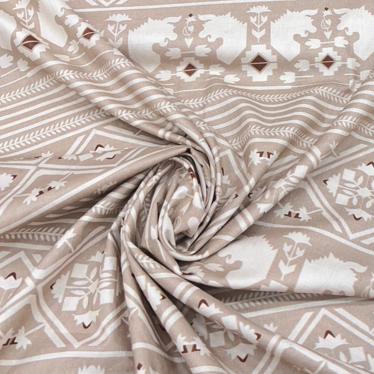 Light Coffie Brown Warli Cotton Print