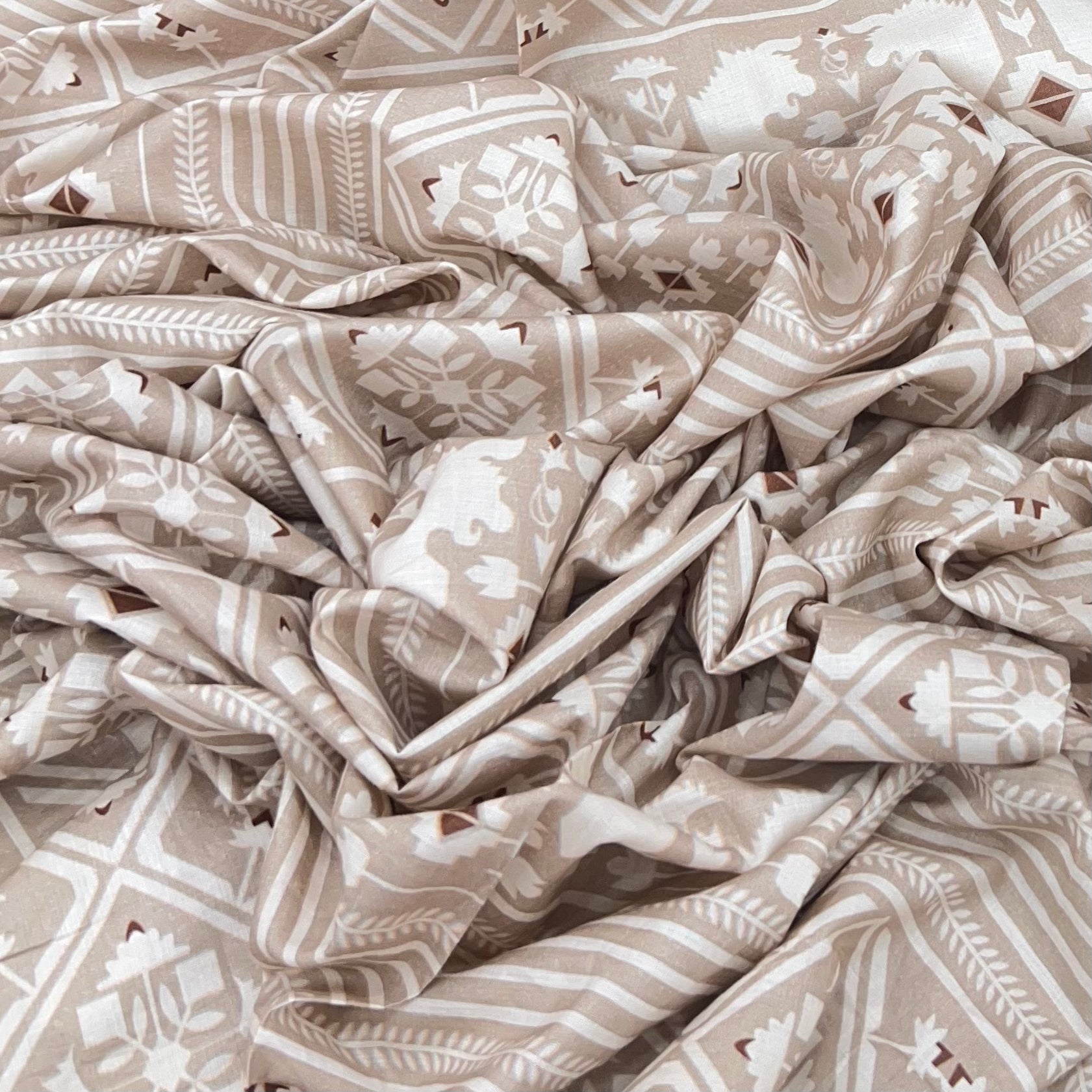 Light Coffie Brown Warli Cotton Print