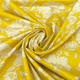 Bright Yellow Amaryllis Flower Lawn Cotton Print
