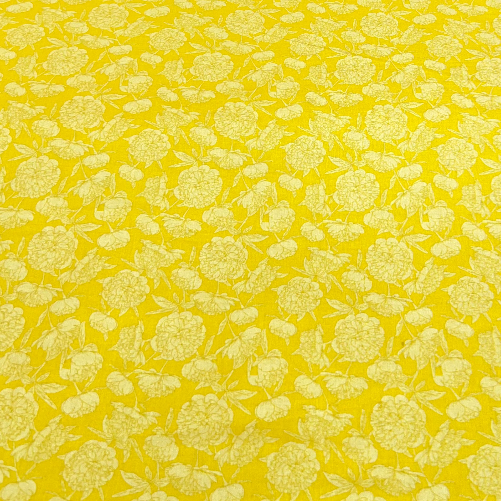 Bright Yellow Mariegold Flower Lawn Cotton Print
