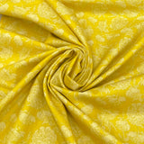 Bright Yellow Mariegold Flower Lawn Cotton Print