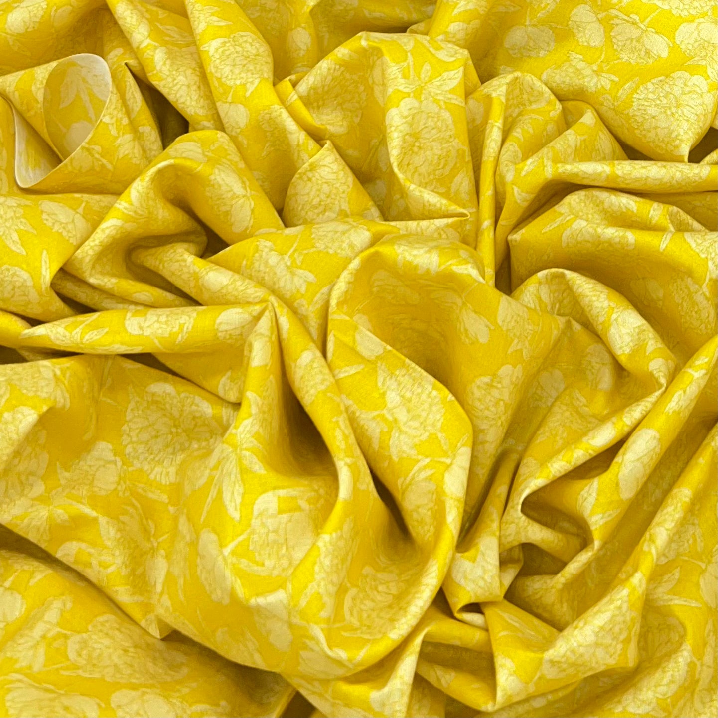 Bright Yellow Mariegold Flower Lawn Cotton Print