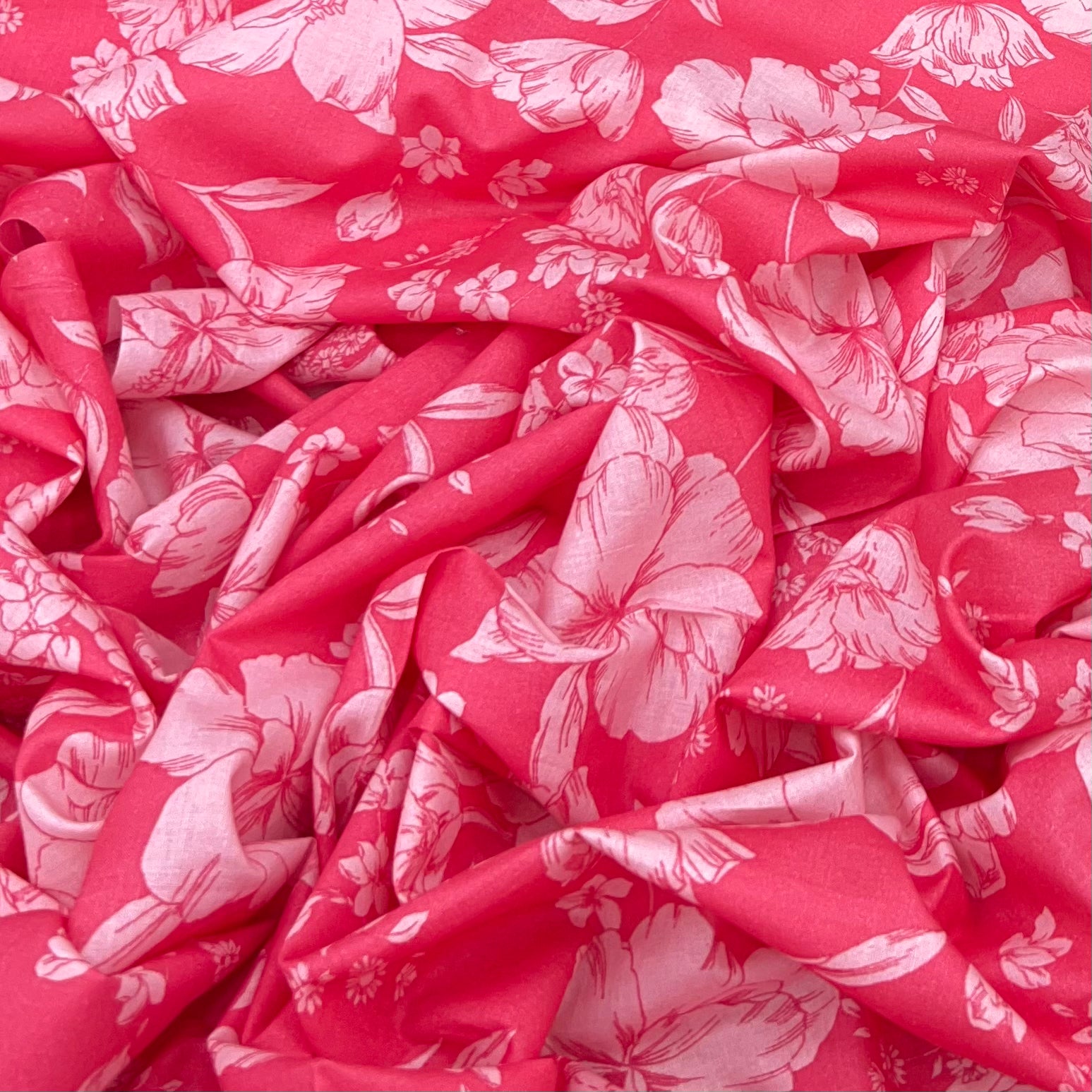 Carrot Pink Amaryllis Flower Lawn Cotton Print