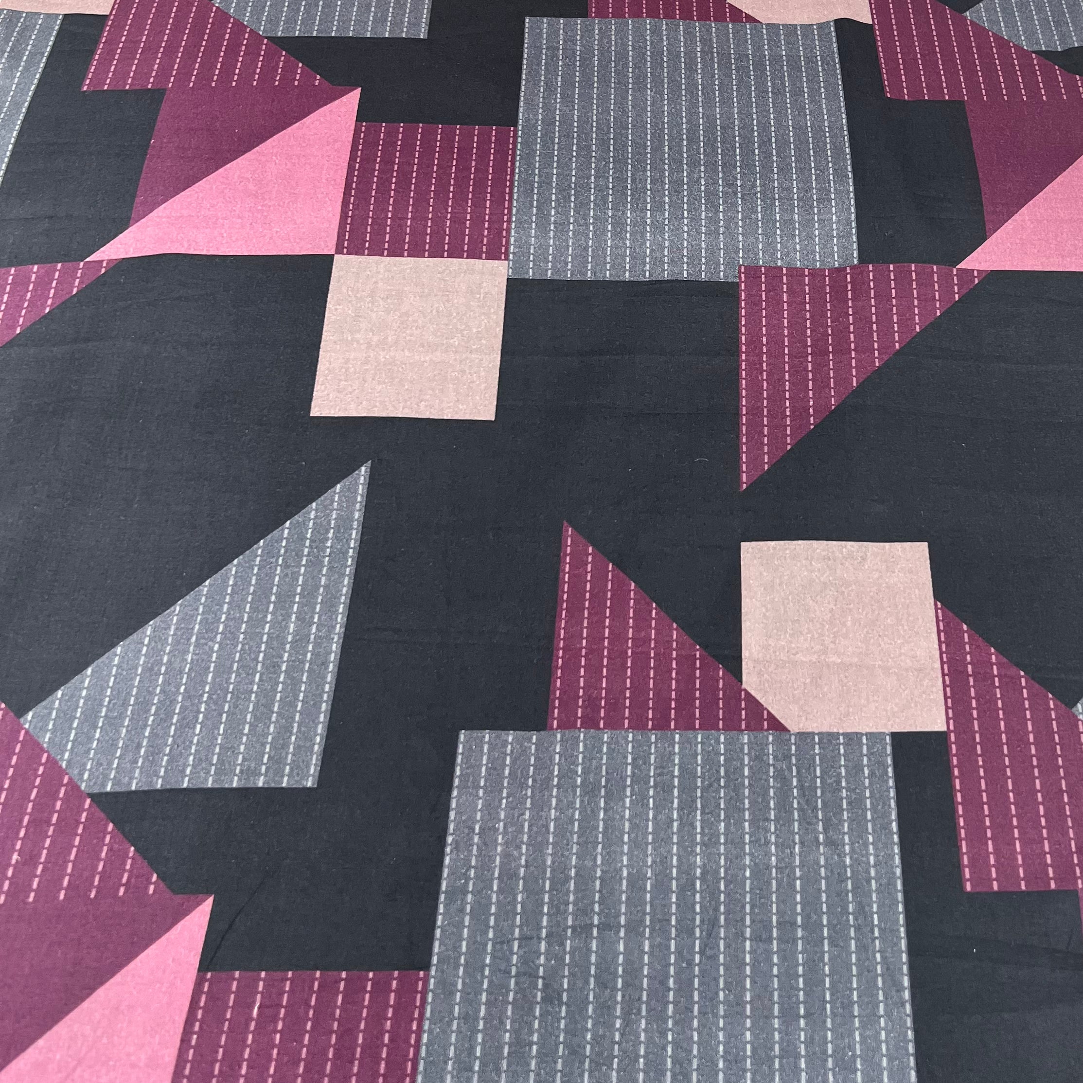 Black With Wine Geometric Lawn Cotton Print
