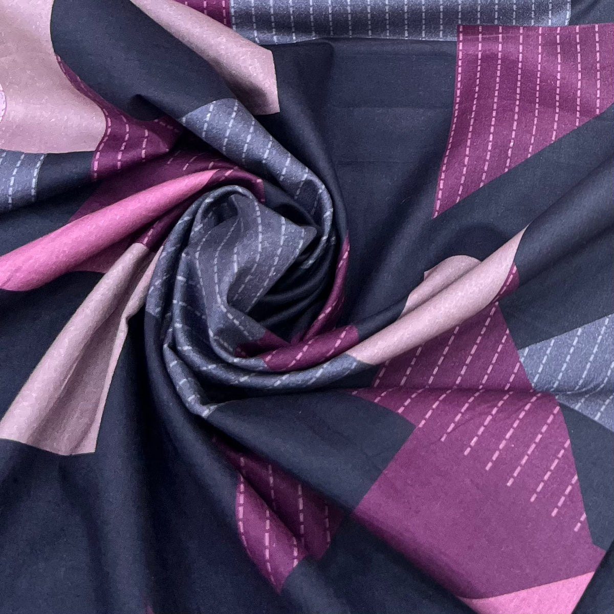 Black With Wine Geometric Lawn Cotton Print