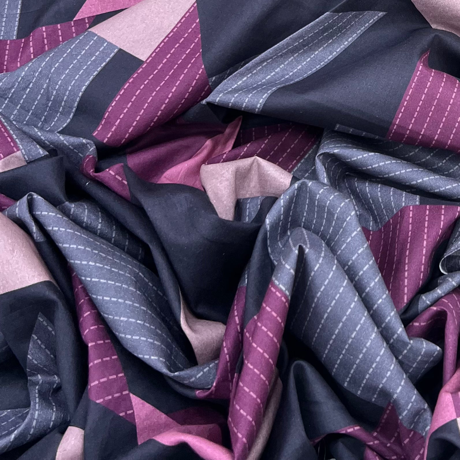 Black With Wine Geometric Lawn Cotton Print